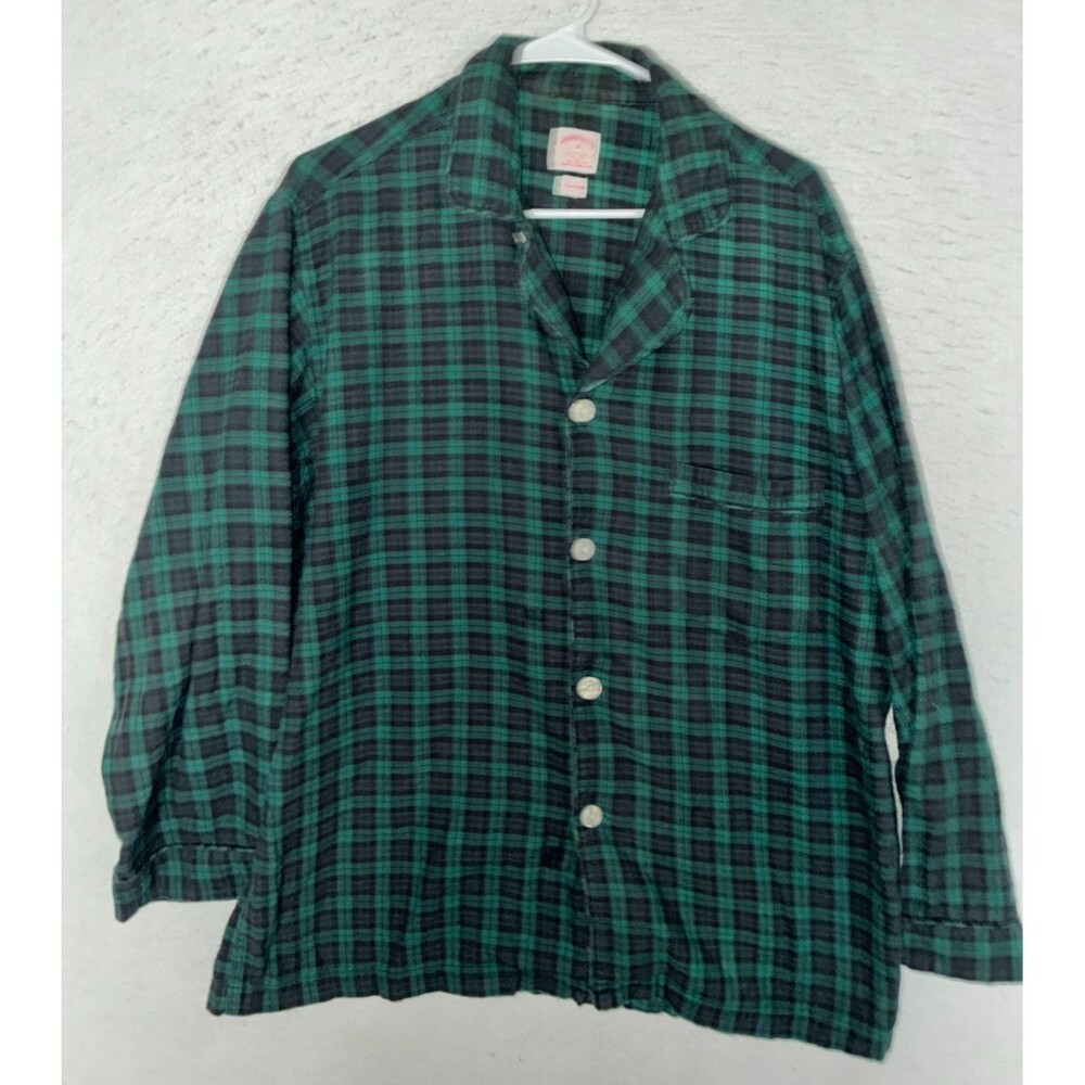 Brooks Brothers Pajama Top Mens M Flannel Blackwatch Plaid Blue Green Button